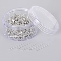 Silver flat head pins for jewelry making stored in a clear round plastic container - 24mm White K T-Pins 450pcs