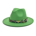 Classic green wool fedora with wide brim and stylish snake pattern belt accessory - M (56-58cm) / Grass Green