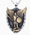 Saint Michael Archangel necklace pendant in two-tone gold and vintage silver finish - Saint Michael Angel Two-Tone Shield Style (A0606-2) / Pendant Only (No Chain) / Gold & Silver