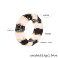 Modern black and white marble resin stretch bracelet with 18k gold plated steel - Black & White