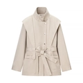 Women's minimalist high-neck windbreaker jacket in light khaki with waist belt - S / Apricot
