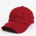 Detail of distressed burgundy cotton baseball cap showing ripped vintage fabric edges - Adjustable / Burgundy