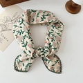 Floral cotton linen scarf in beige with green leaf pattern and dark green lace trim - Apricot Green Flower