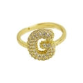 Adjustable golden open ring featuring a crystal-paved bubble letter G design - Adjustable Open / Gold-G