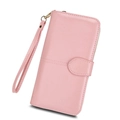 Damen-Langbörse aus weichem rosa Ölwachs-Kunstleder mit praktischer Handschlaufe - Rosa