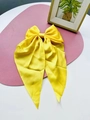 Bright yellow satin oversized bow hair clip with long elegant flowing ribbons - Light Yellow