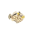 Detailed close-up of yellow cartoon puffer fish enamel pin with gold metal outlines - Yellow Puffer Fish Style (C1403-3)