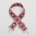 Ethnic style pink and black embroidered canvas wide shoulder strap for cross-body bags - No. 497 Silver Hook
