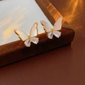 Golden butterfly earrings with white shell wings and clear zircon drop accents - Shell Butterfly / White