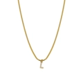Gold-plated flat snake chain necklace featuring a sparkling letter L pendant with diamonds - L