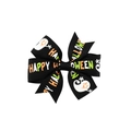 Black grosgrain ribbon bow hair clip with white ghost and Happy Halloween print - Black Happy Halloween Style (9)