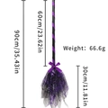 Purple Halloween witch broom with spider web mesh, LED light, and 90cm total length - Purple Spider Web (With Bow + Ribbon)