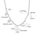 Halskette aus Silber-Edelstahl mit Anhängern aus Herz, Perle und Zirkon-Blumen - Stahl Blume Multi-Accessoire Halskette (P1241)