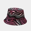 Detail of reversible bucket hat featuring pink and blue wave patterns on a black base - M (56-58cm) / 10# Black Wave Pattern