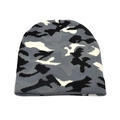 Detail shot of grey camouflage knitted beanie showing soft fabric texture on white background - Gray Camouflage
