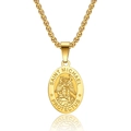 Gold Saint Michael medallion necklace with box chain and protective relief carving - Gold Pendant With Box Chain