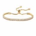 Adjustable golden tennis bracelet with round cubic zirconia and slider closure design - 3mm Bracelet / Gold