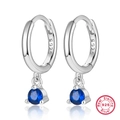 Orecchini a cerchio in argento 925 con pendenti in zircone blu tondi in vista simmetrica - Argento-Zircone Blu
