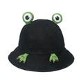 Funny black canvas frog bucket hat with green eye accents and Good embroidery - 58cm / Green