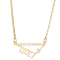 Golden heart necklace with LOVE pendant and sparkling zircon heart on box chain - Love Triangle Heart (Z-596)