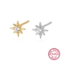 Elegant S925 sterling silver star stud earrings with sparkling cubic zirconia inlay - Octagram Stud