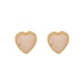 Pendientes de corazón dorados con textura de mármol crema y bordes trenzados - Estilo Corazón (E559) / Blanco