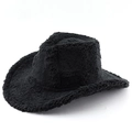 Dettaglio del cappello da cowboy nero in peluche con texture morbida e corona classica - M(56-58cm) / Nero