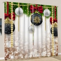 Christmas themed curtains with red bows, green pine branches and festive gold ornaments - Christmas Pine Red Bow