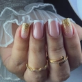 French tip press-on nails in nude pink and gold glitter gradient with square shape - JP2717 Glue Style