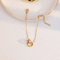 18k gold plated stainless steel interlocking double ring pendant necklace for women - Zircon Inlaid Double Circle