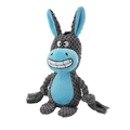 Plush donkey pet toy with gray textured fabric and durable blue cotton rope limbs - Donkey