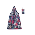 Foldable polyester shopping bag featuring a navy blue floral pattern with a small storage pouch - 16kg / 38*58cm / Dark Blue Floral (XC-08)