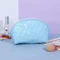 Light blue Y2K heart quilted vanity bag in glossy patent leather with metal zipper - Shell / Blue