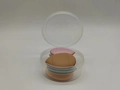 Mini finger cushion sponges in colorful fabric texture inside a clear storage case - 6pcs Round Box