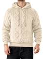 Dettaglio felpa con cappuccio beige da uomo con trama a rombi in pile spesso - S / Albicocca