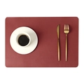 Deep red leather placemat with professional gold cutlery and white coffee cup on white background - 43*30cm / Burgundy