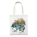 White canvas tote bag featuring an artistic frog and coral illustration print - Frog Carrying Colored Coral Art Illustration Style (STD27-U)