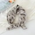 Elegant beige cotton-linen square scarf with dark brown fish pattern and soft texture - Fish Grey