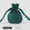 Green velvet drawstring jewelry pouch in 10x13cm size with satin ribbon closure - 10x13cm / Dark Green