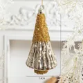 Christmas tree shaped glass ornament with gold beads and white pearls 15cm height - Gold Christmas Tree Glass Pendant with Beads