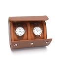 Elegant brown PU leather watch roll travel case with two slots and snap button closure - 2 Slots Cross Pattern Brown