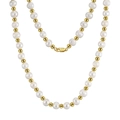 14K gold plated sterling silver necklace with white freshwater pearls and golden beads - NMN09-Pearl Gold Necklace-20 Inch