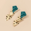 Detail of irregular geometric earrings with matte dark green and shiny gold metallic finish - Silver Pin Gold Irregular Drop Earrings (HE7973)