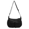 Borsa a tracolla versatile in tessuto nero con tasche multiple a zip e tracolla regolabile - Nero