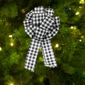 Klassische schwarz-weiße karierte Weihnachtsschleife als Deko für den Tannenbaum - Schwarz Weiß Karomuster 14-Schleifen Schleife