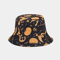 Schwarzer Anglerhut zum Wenden mit orangefarbenem Kürbis- und Totenkopfmuster - Schwarz Orange Kürbis Skelett Druck (6# Farbe)