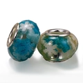 Blue and white snowflake resin beads with metal core for DIY charm bracelets - Blue White Snowflake