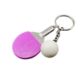 Miniature table tennis racket keychain with purple rubber surface and white ball charm - Purple