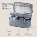 Grey travel underwear organizer bag with drawstring and multi-layer storage compartments - Double Layer Drawstring Privacy / Gray