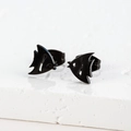 Minimalist black stainless steel tropical fish stud earrings with hollow design for women - Goldfish / Black